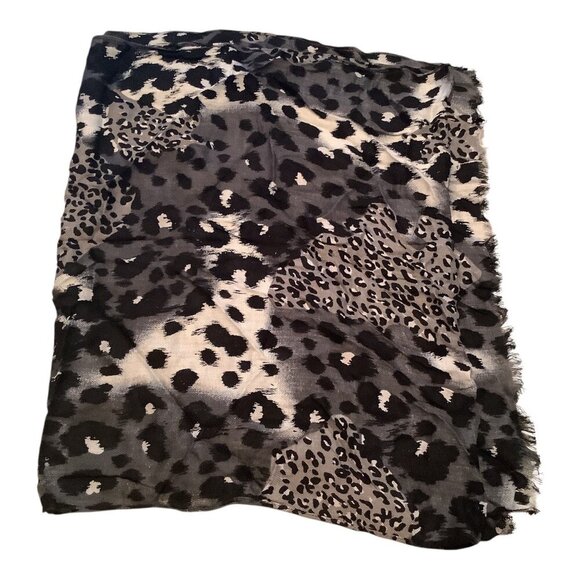 Leopard Print Scarf Shawl Wrap Black White & Gray Lightweight Rectangle - Picture 6 of 9